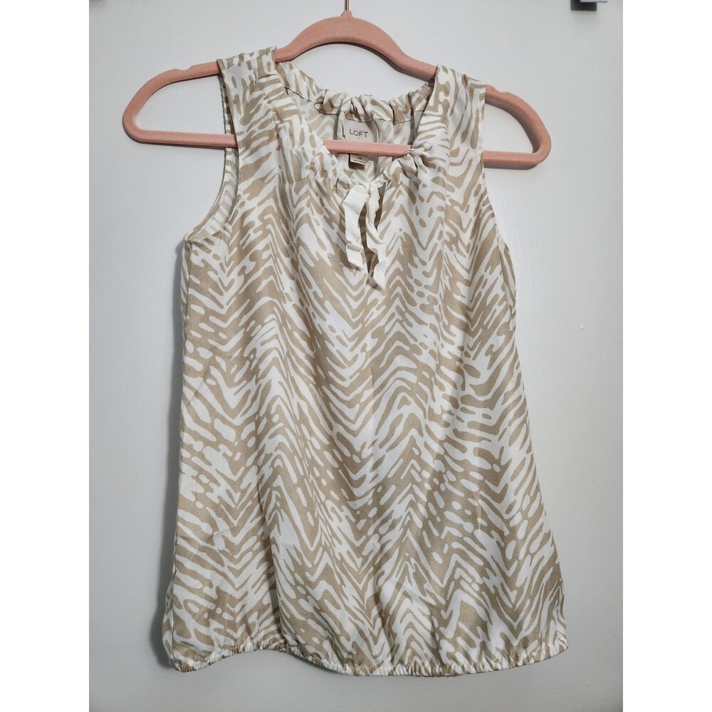 LOFT Womens Sz XS Sleeveless Tank Top Shirt Brown V-Neck Tie Neck Summer Casual